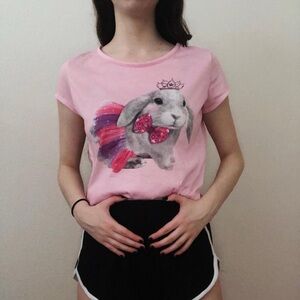 light pink adorable bunny rabbit ballet princess tee shirt